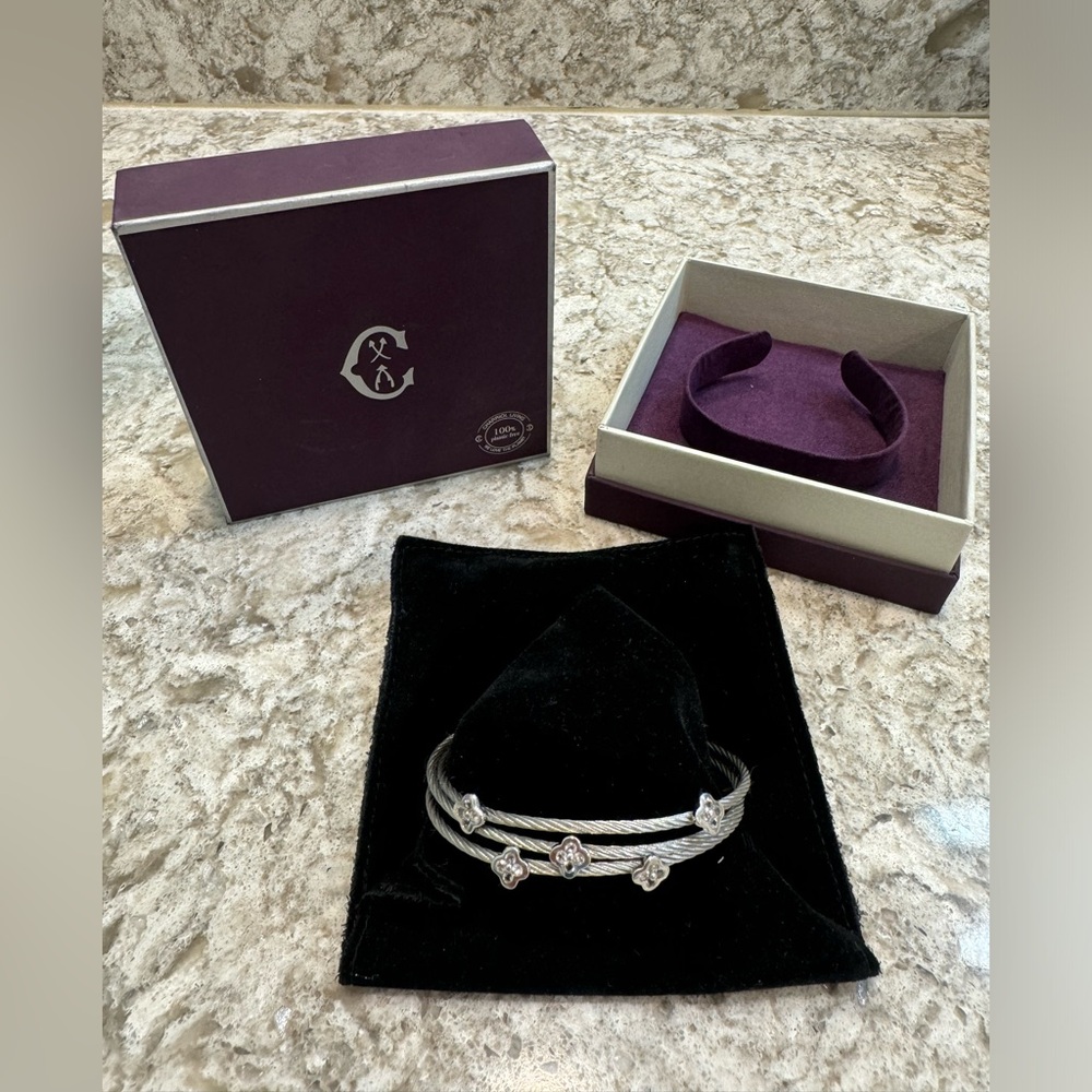 Charriol MALIA Stainless Steel 3 Cable Bracelet With Stones Sz SM